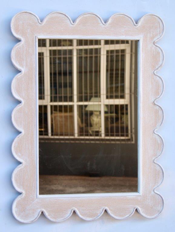 Rectangular Wooden White Washed Scalloped Mirror